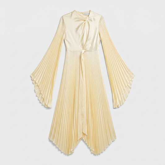 Pleated Satin Twist Hem Dress