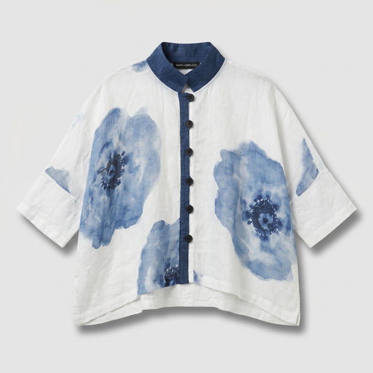 Floral Print Linen Boxy Shirt