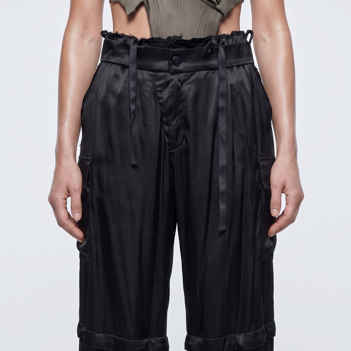 Satin Cargo Utility Trousers
