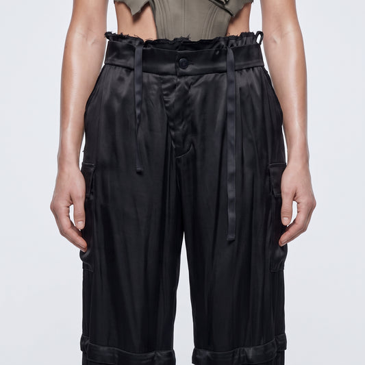 Satin Cargo Utility Trousers