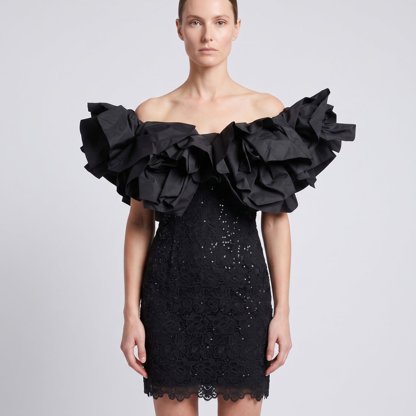 Ruffled Lace Cocktail Mini Dress