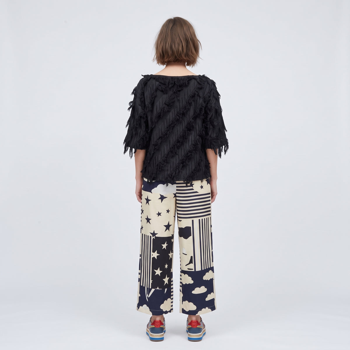 Fringed Textured Black Top