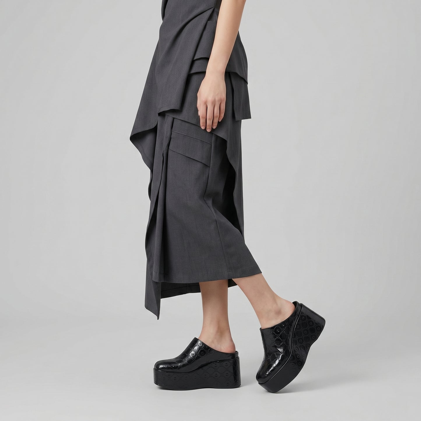 Embossed Platform Leather Mules