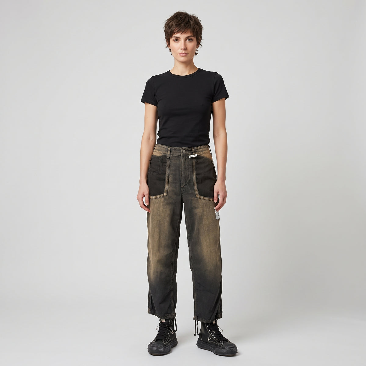 Distressed Patchwork Denim Trousers