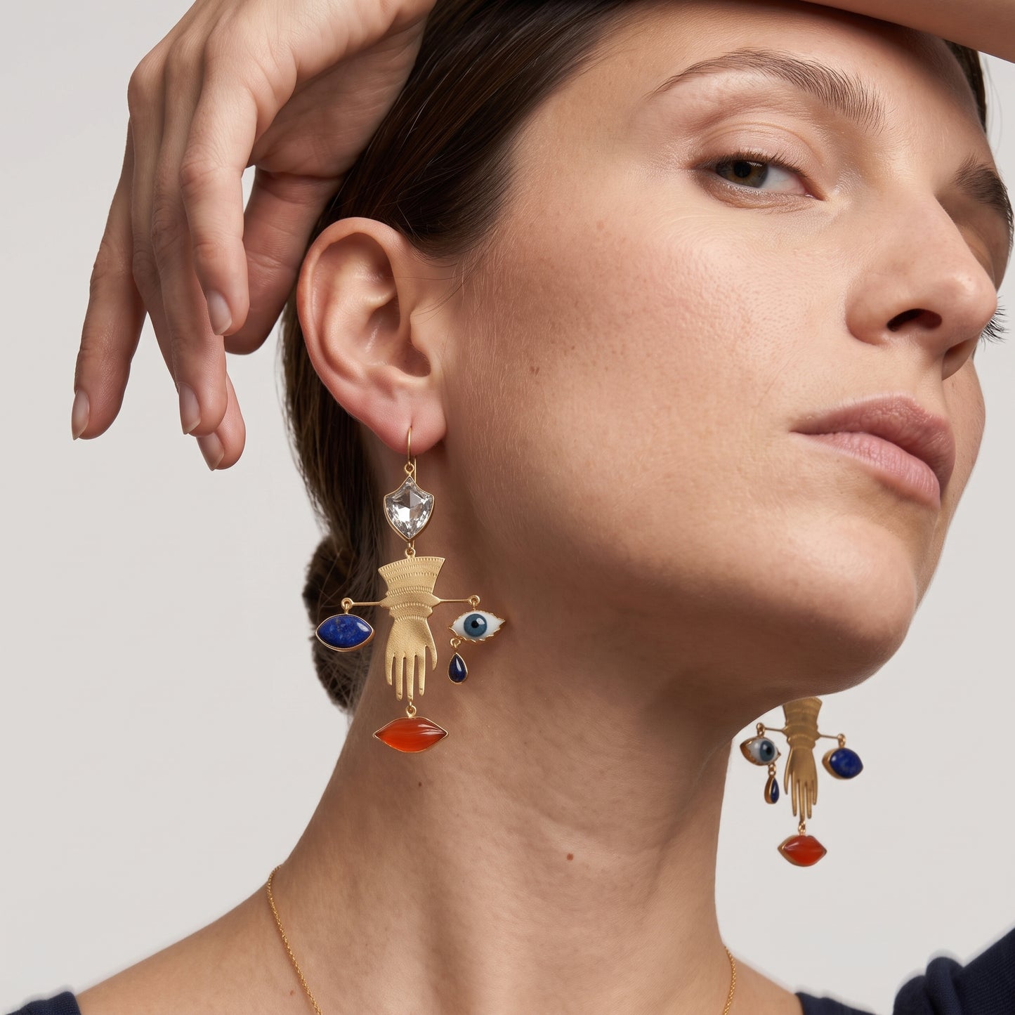 Surrealist Hand and Lip Earrings