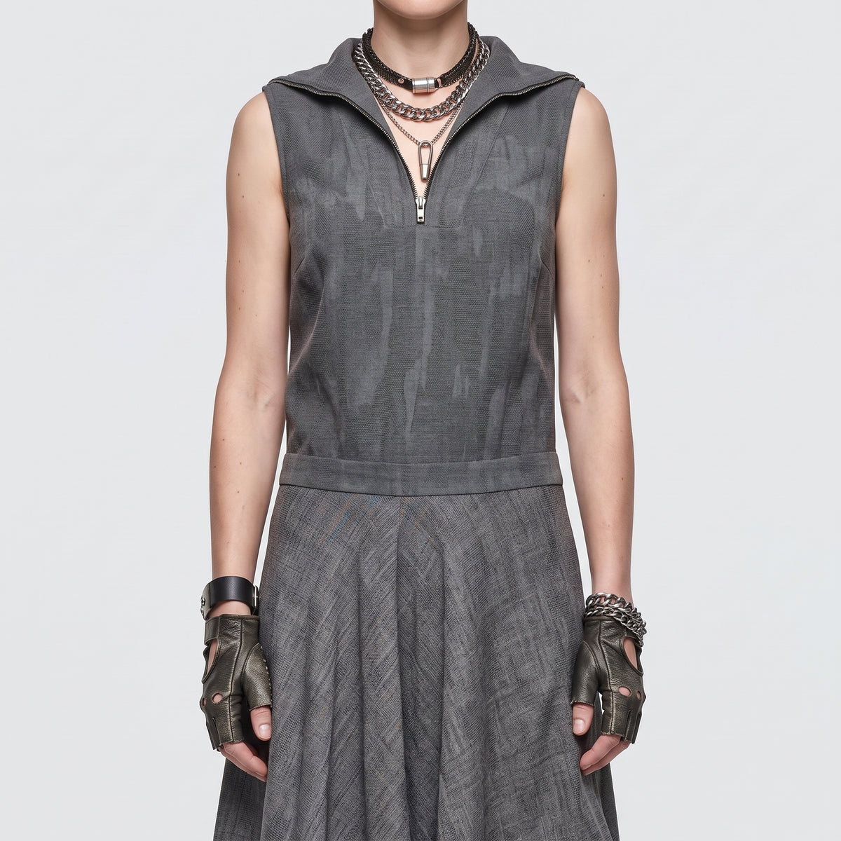 Tailored Zippered Grey Mini Dress