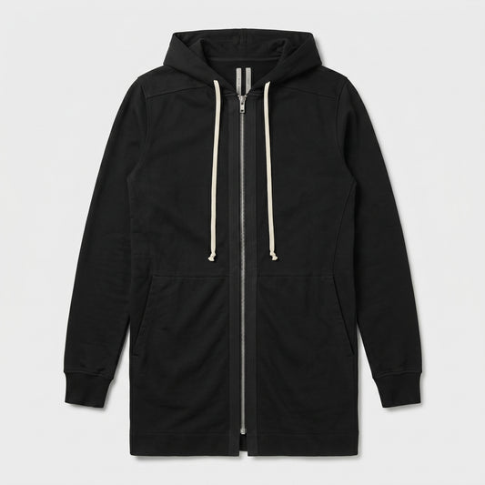 Longline Zip-Up Cotton Hoodie