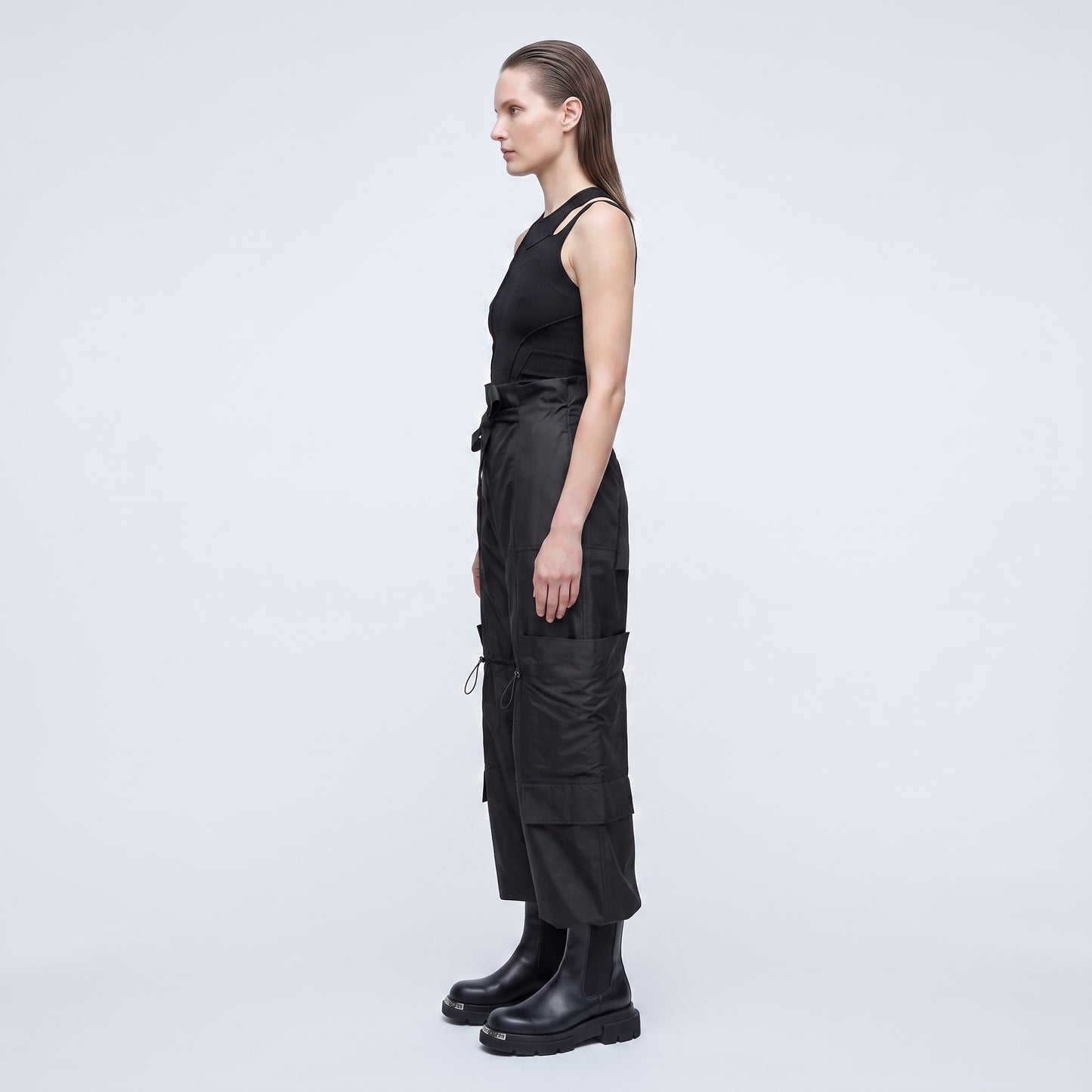 High-Waisted Tie-Front Cargo Trousers