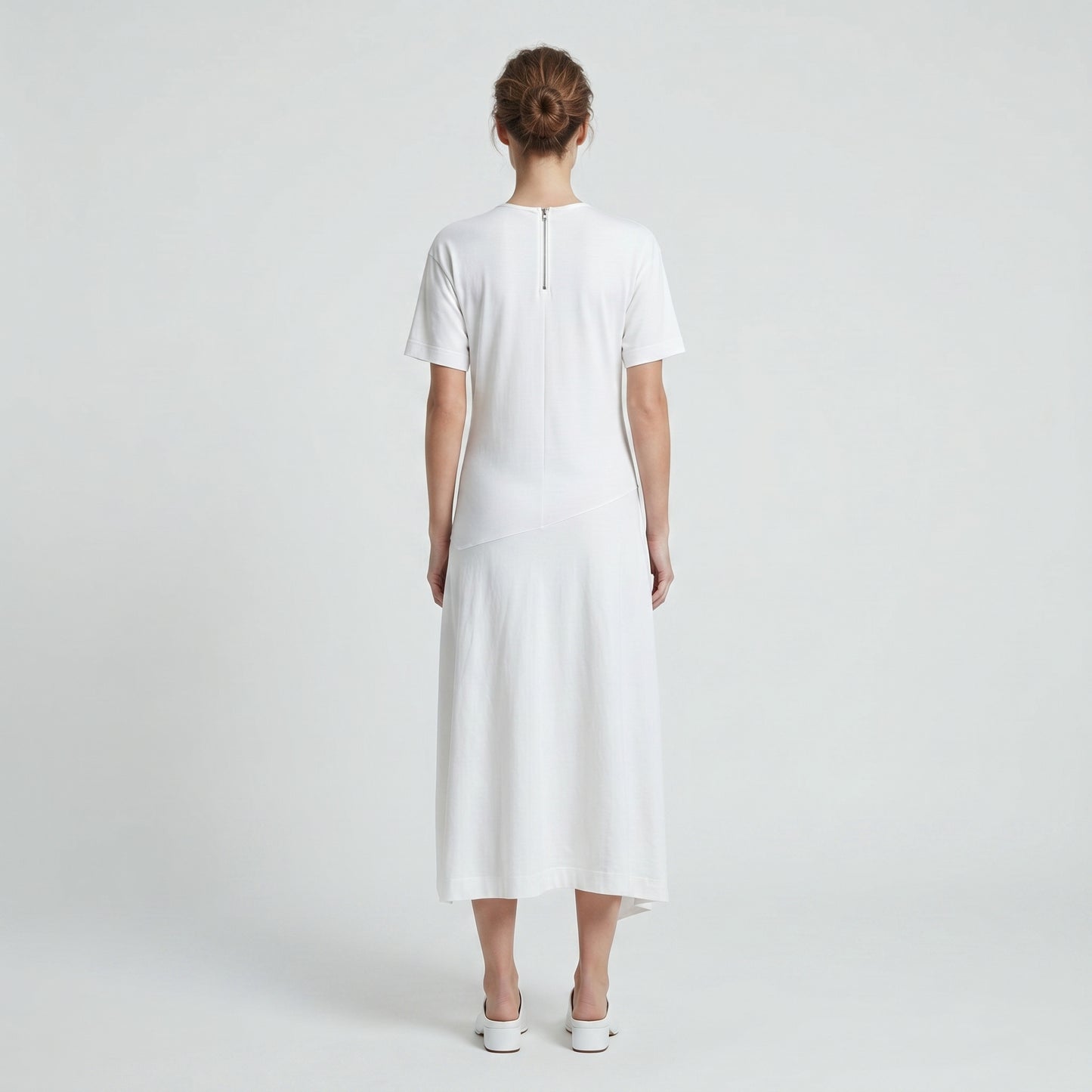 Asymmetric Hem White Cotton Dress