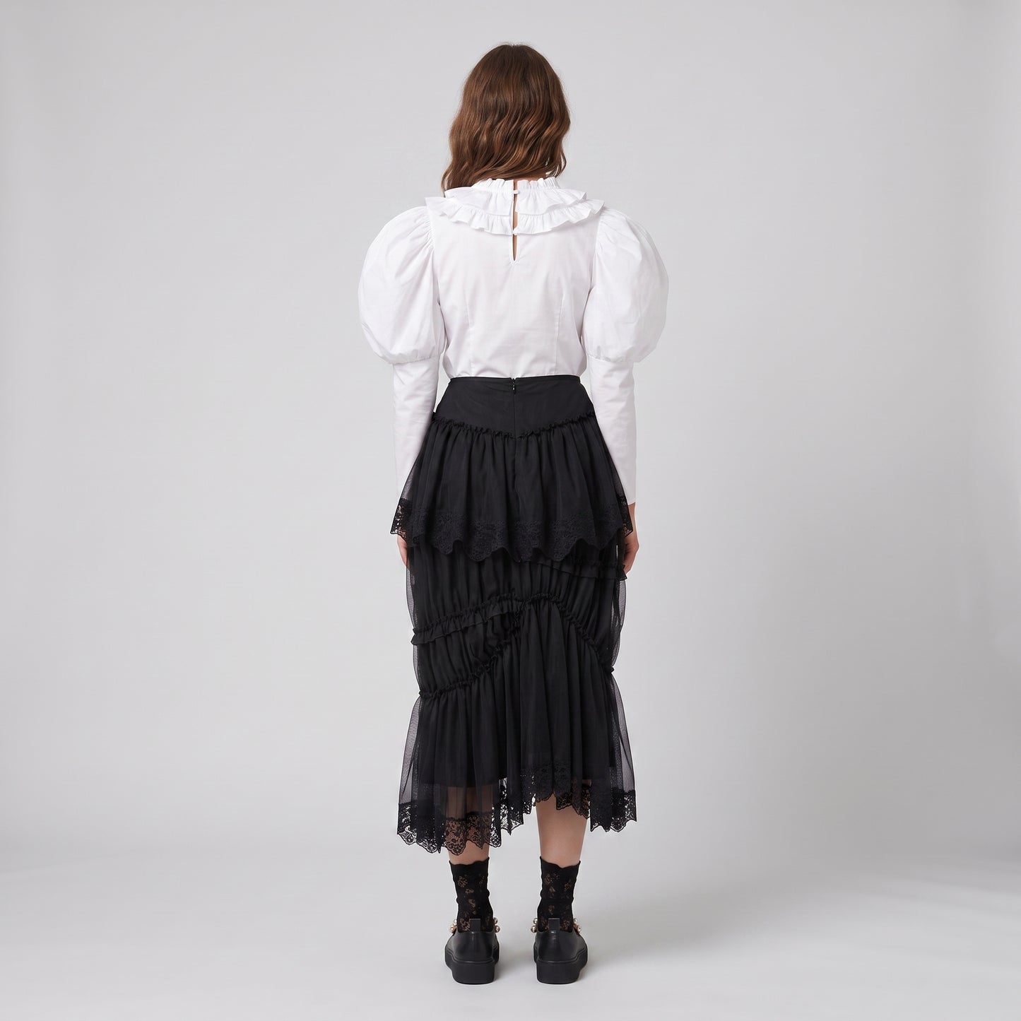 Tiered Tulle Lace Midi Skirt
