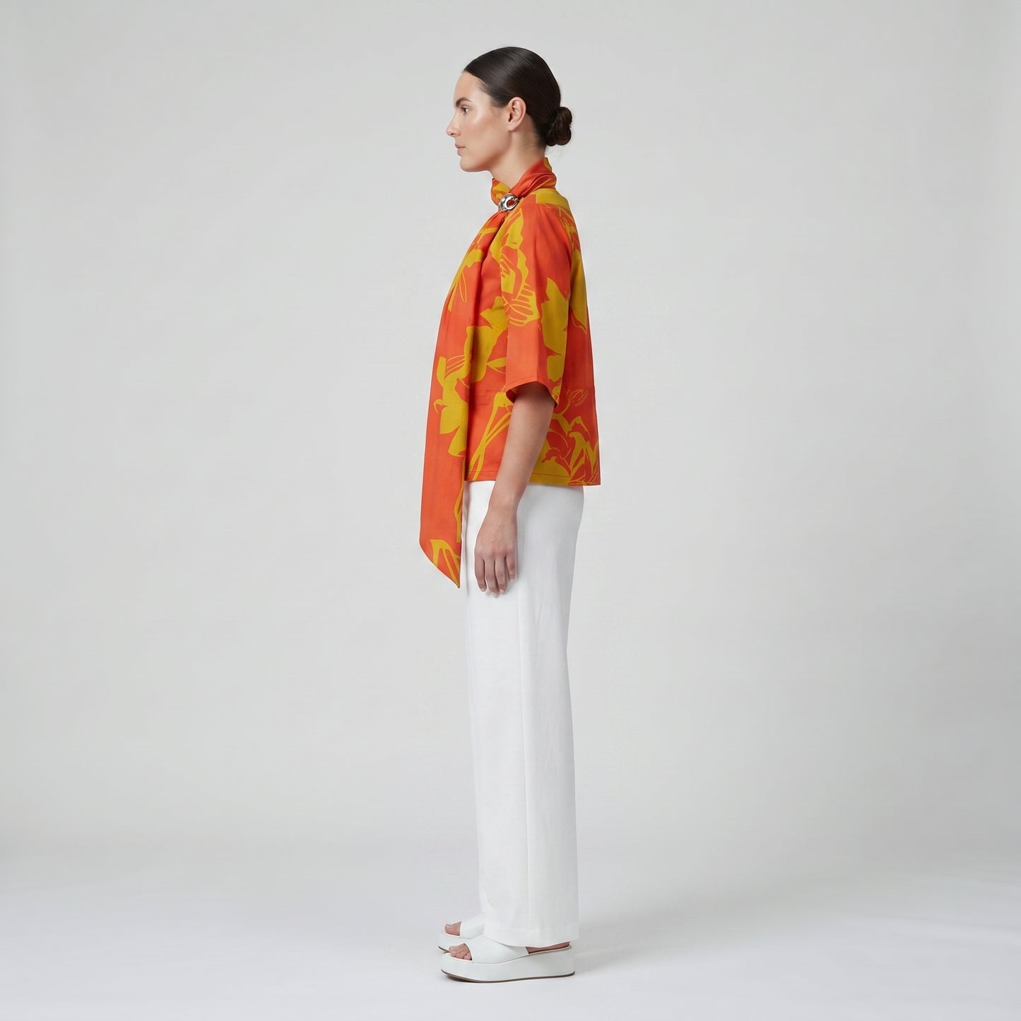 Floral Draped High-Neck Blouse