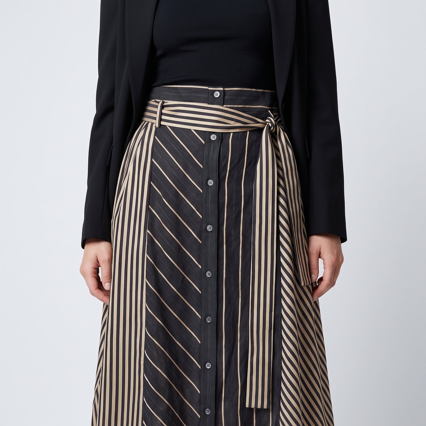 Striped Button-Down Midi Skirt