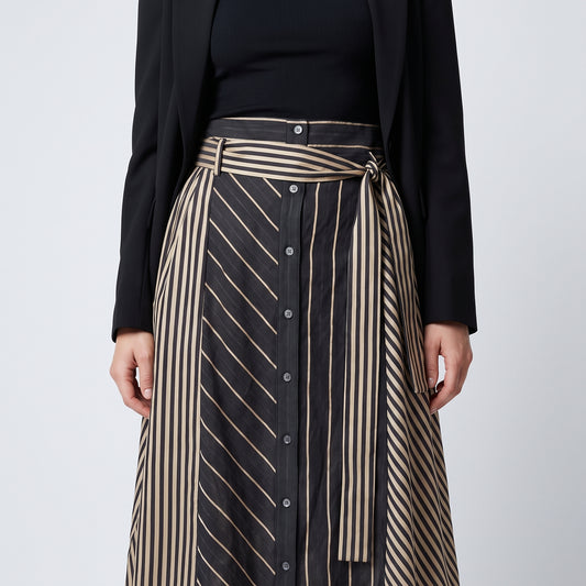 Striped Button-Down Midi Skirt