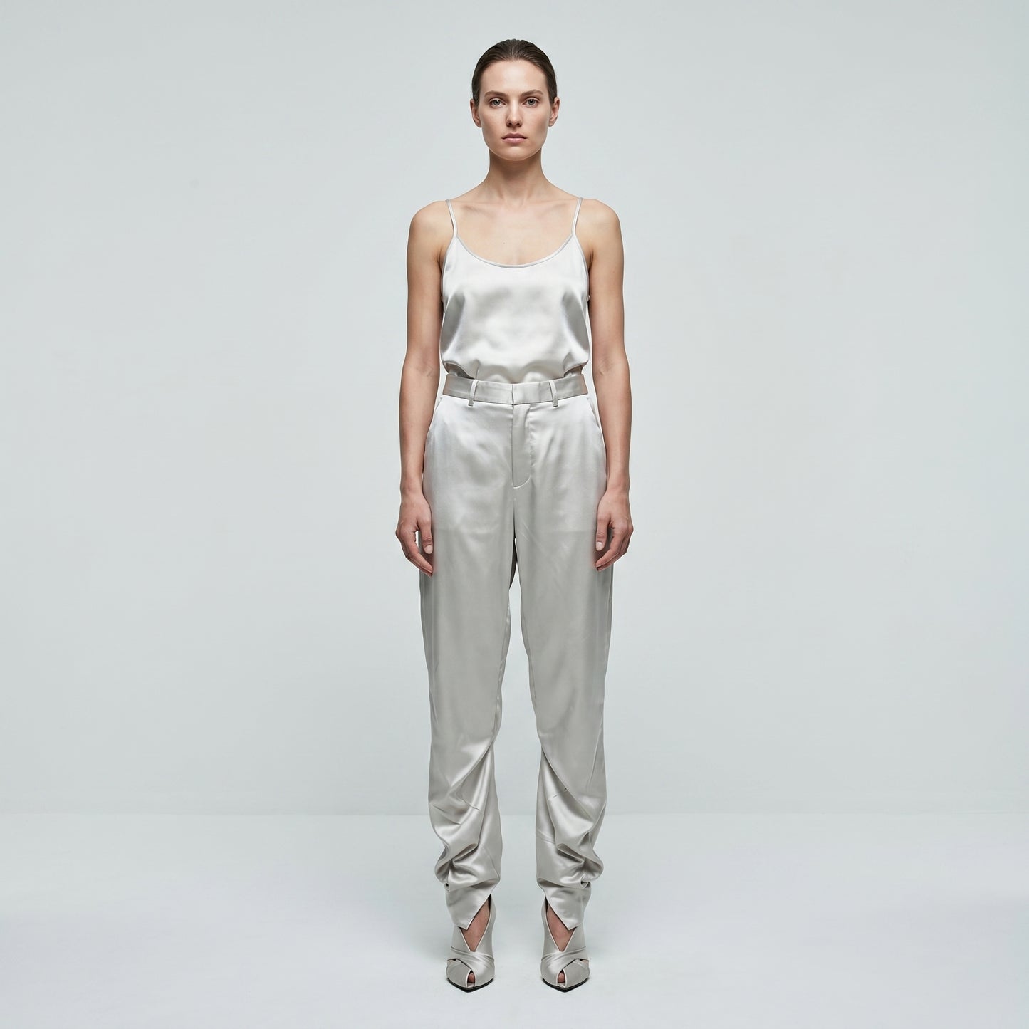 Satin Ruched Hem Trousers