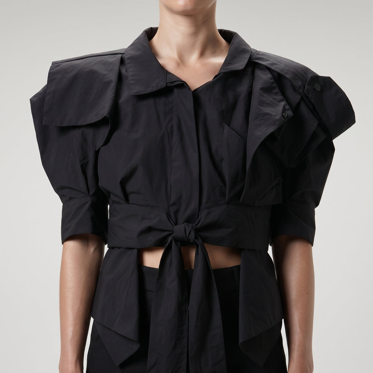 Architectural Tie-Front Cropped Vest