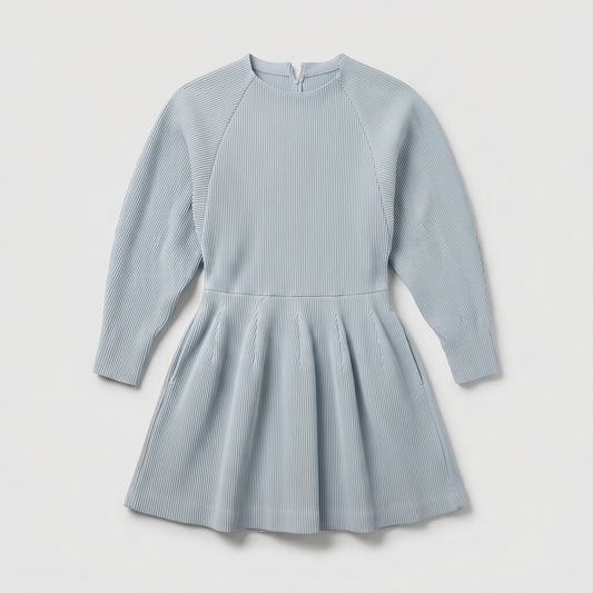 Pleated Ribbed Knit Dress