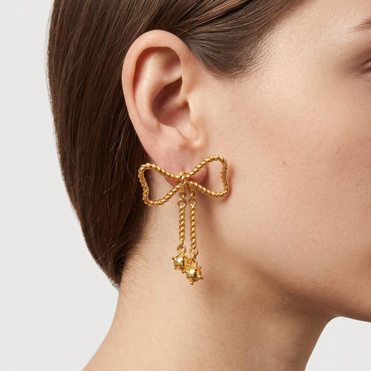 Twisted Gold Bow Drop Earrings