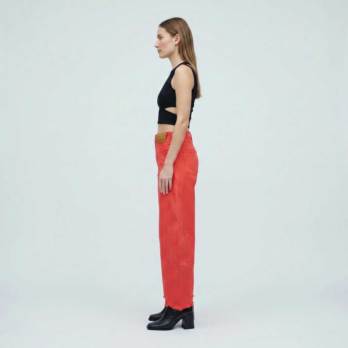Red Curved Wide Leg Jeans