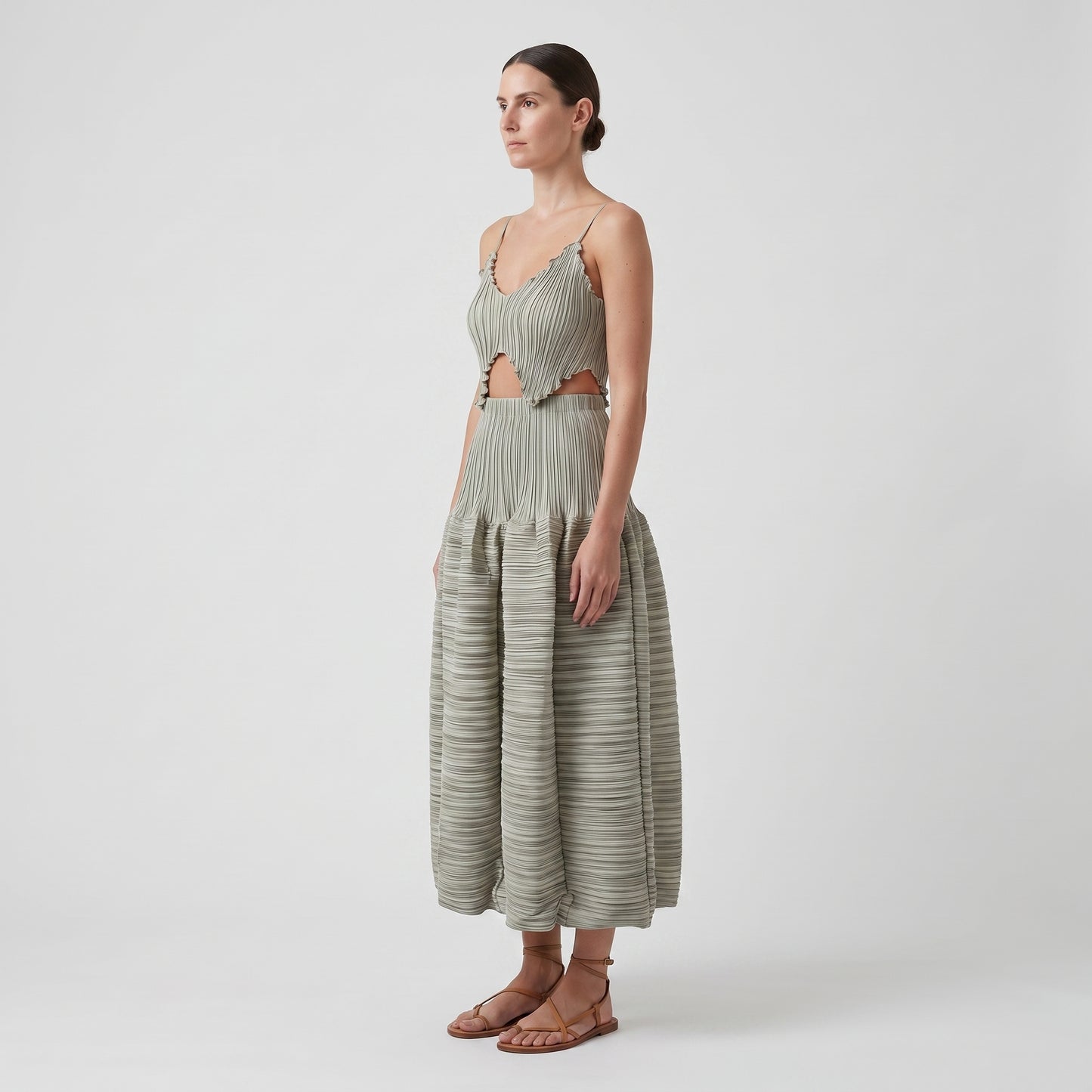 Pleated High-Waisted Midi Skirt