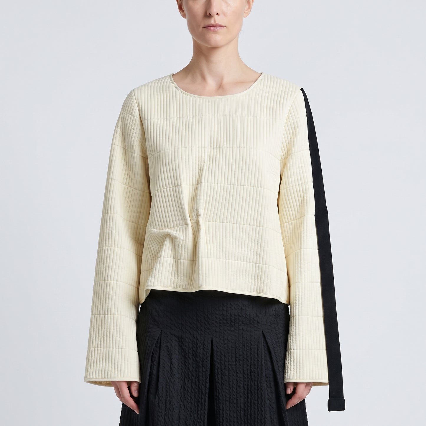 Quilted Contrast Sleeve Crop Top