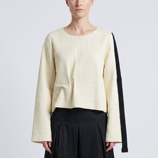 Quilted Contrast Sleeve Crop Top