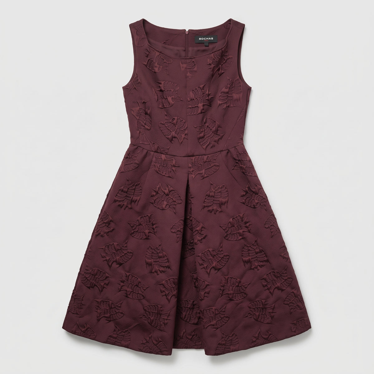 Embossed Burgundy Sleeveless A-Line Dress