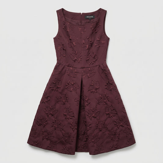 Embossed Burgundy Sleeveless A-Line Dress