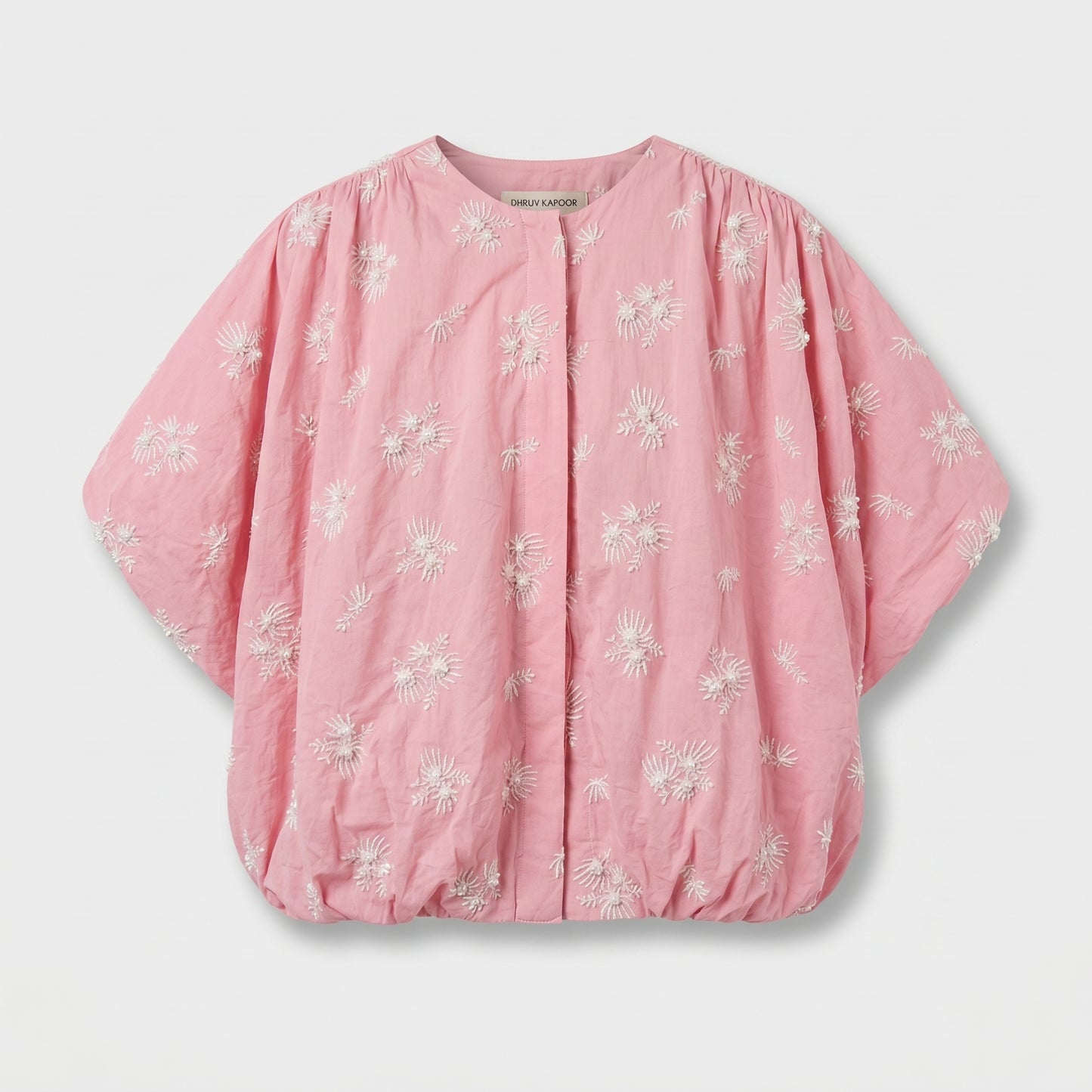 Embroidered Pink Bubble Hem Top
