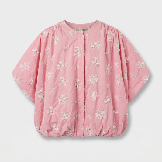 Embroidered Pink Bubble Hem Top