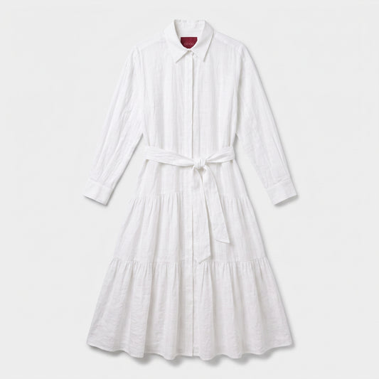 Classic White Tiered Shirt Dress
