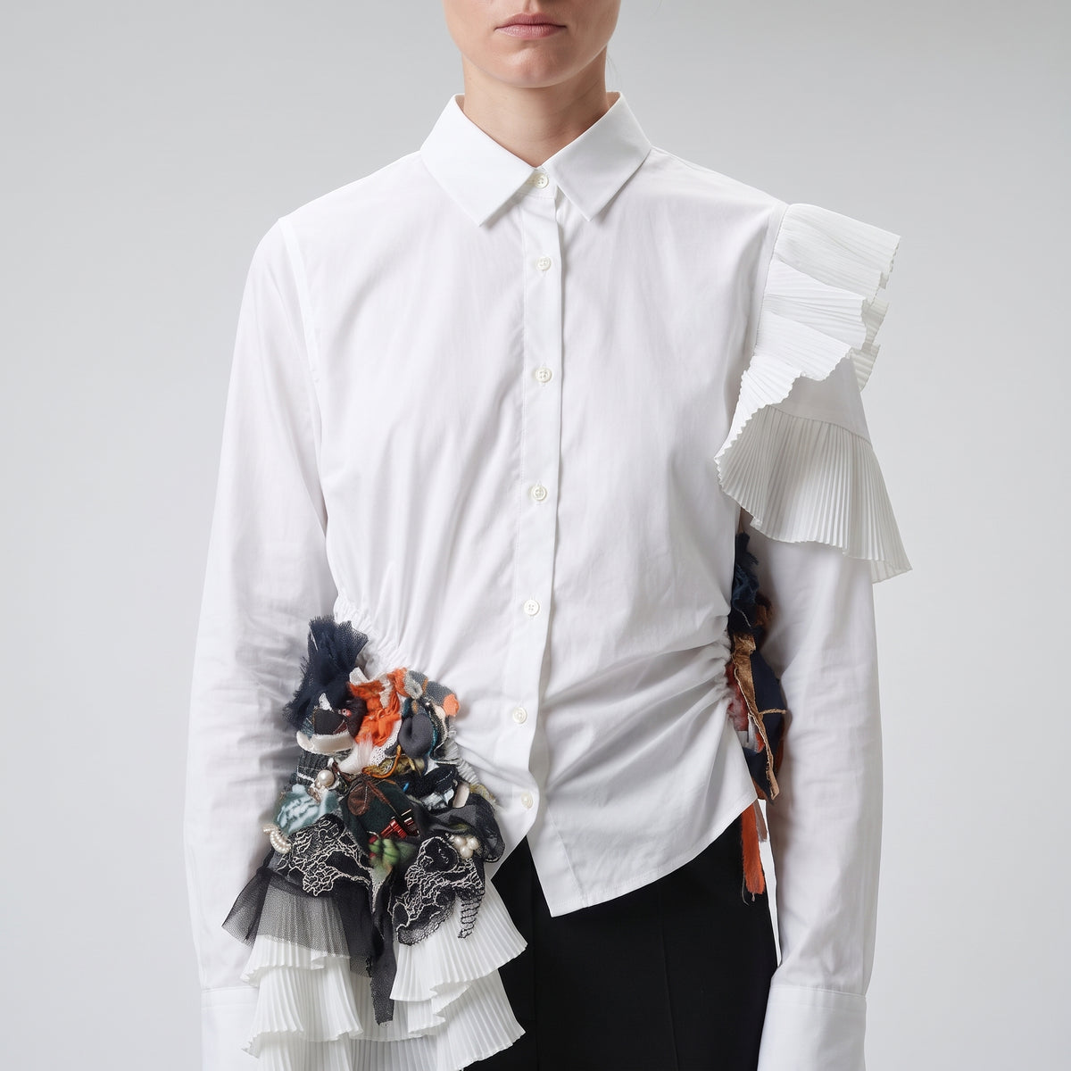 Asymmetric Ruffled Embellished Shirt