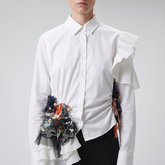 Asymmetric Ruffled Embellished Shirt