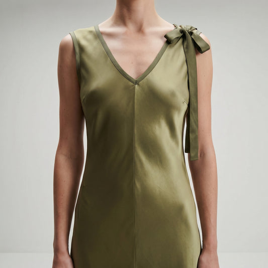 Two-Tone Satin Bow Midi Dress