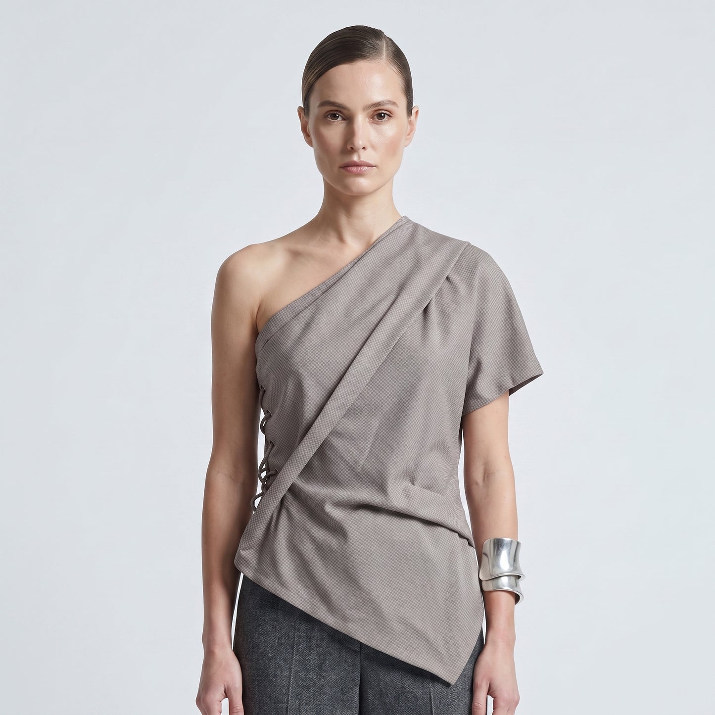 One-Shoulder Lace-Up Asymmetric Top