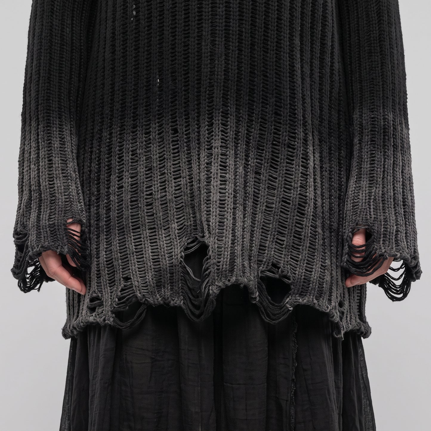 Distressed Ribbed Turtleneck Sweater