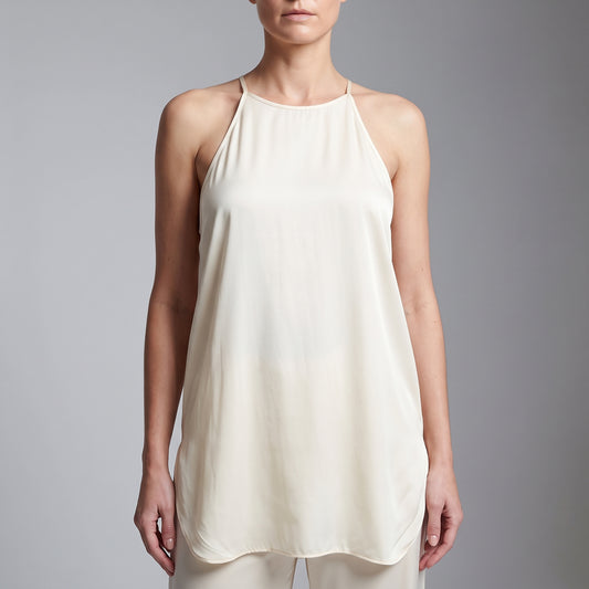 Sleeveless Cream Satin Tank Dress
