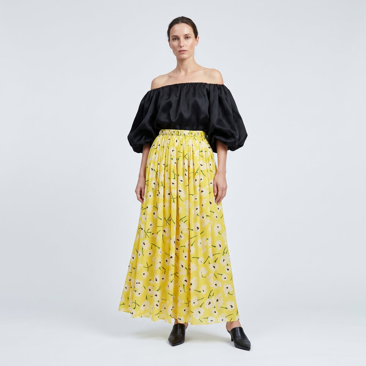 Floral Print Yellow Midi Skirt