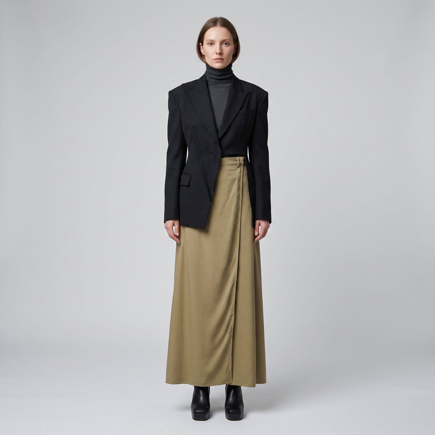 Olive Wrap Midi Skirt
