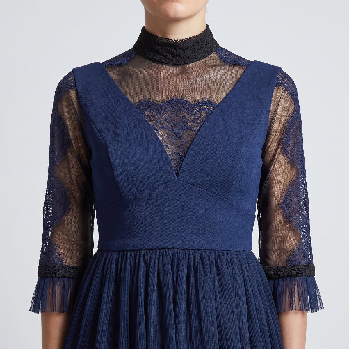 Navy Tiered Lace Cocktail Dress