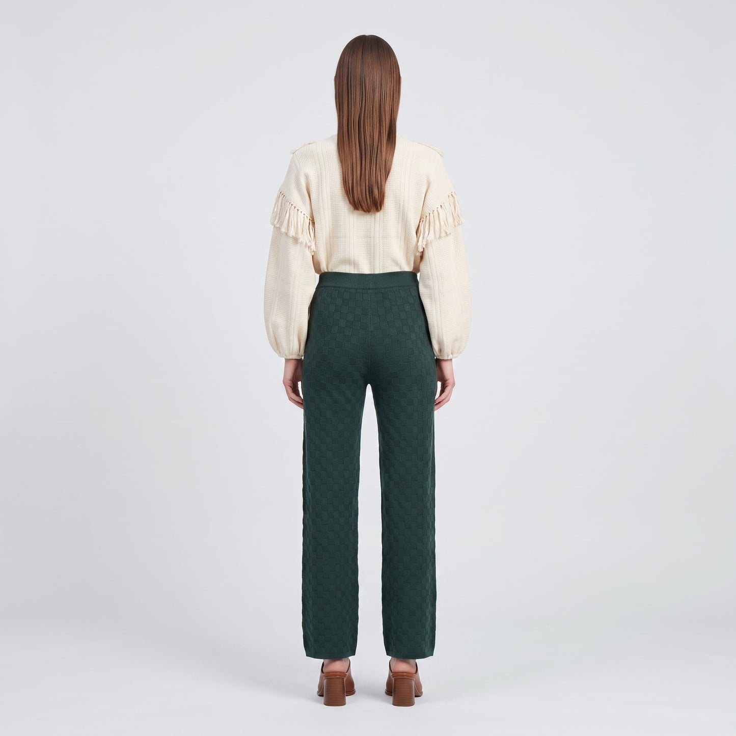 Textured Forest Green Knit Trousers