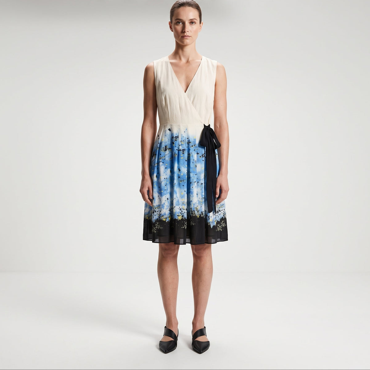 Sleeveless Floral Wrap Midi Dress