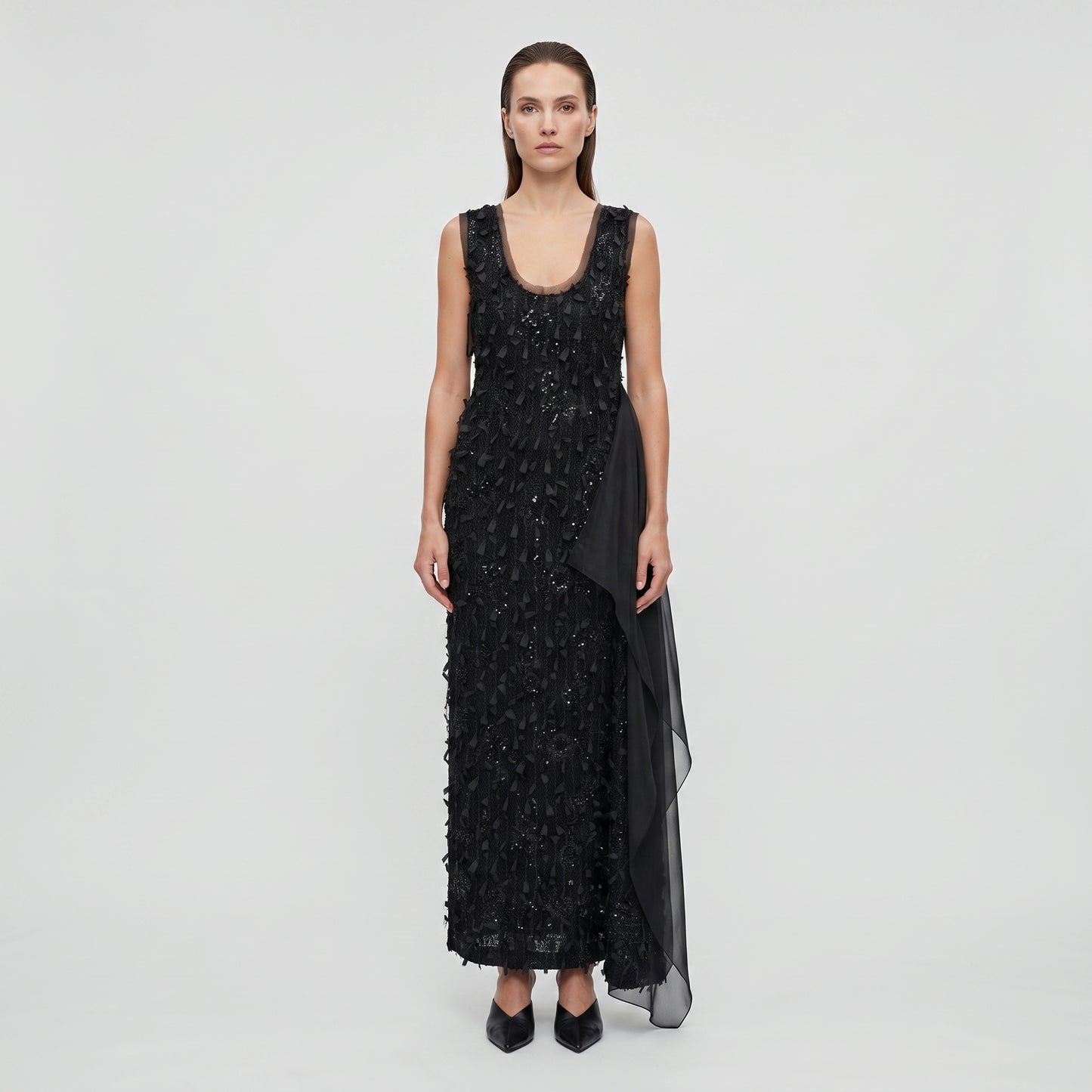 Embellished Drape Column Dress