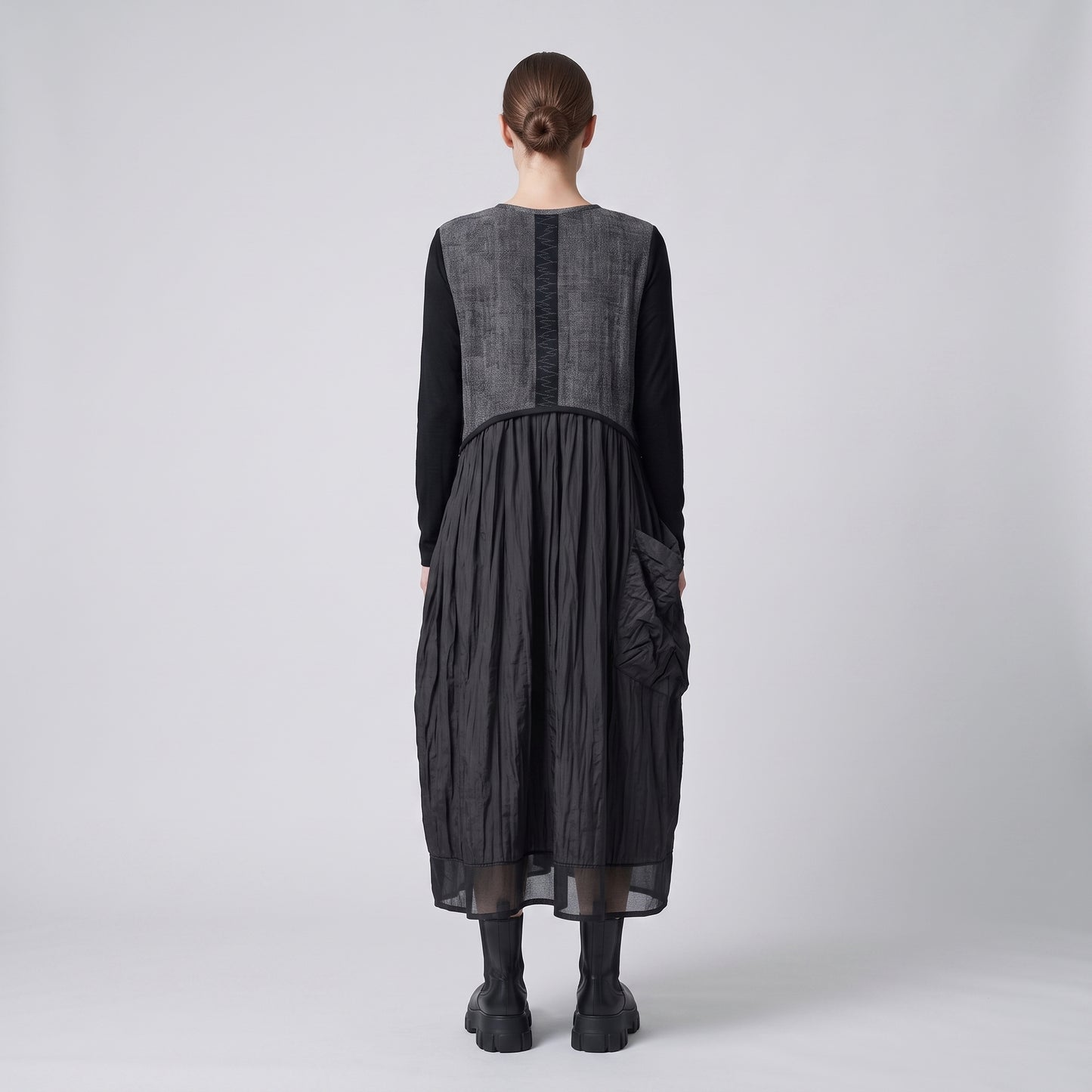Textured Panel Long Sleeve Dress