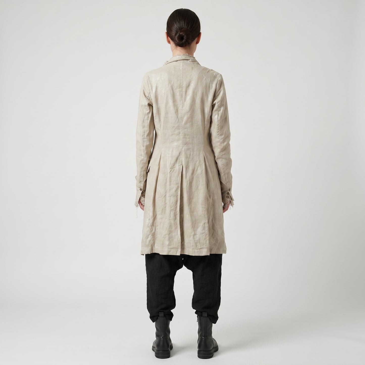 Deconstructed Lace Trim Linen Coat