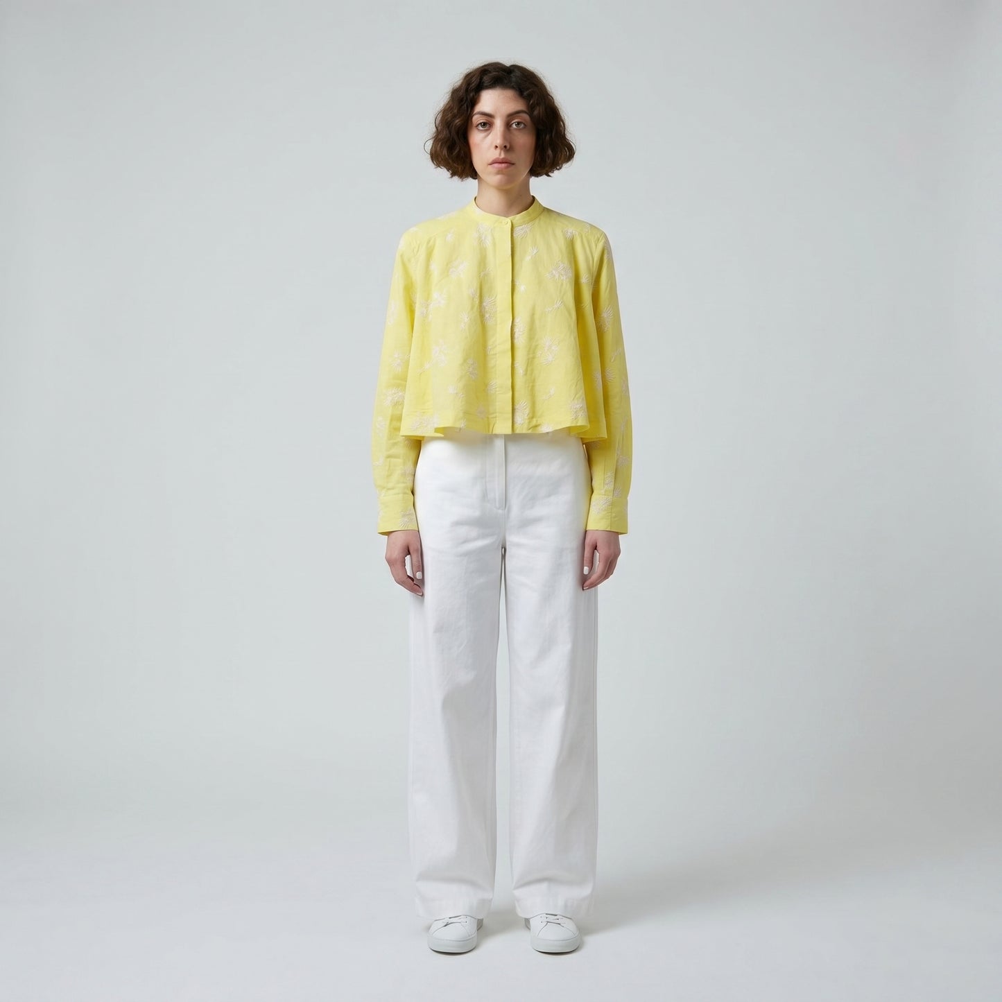 Embroidered Yellow Cropped Shirt