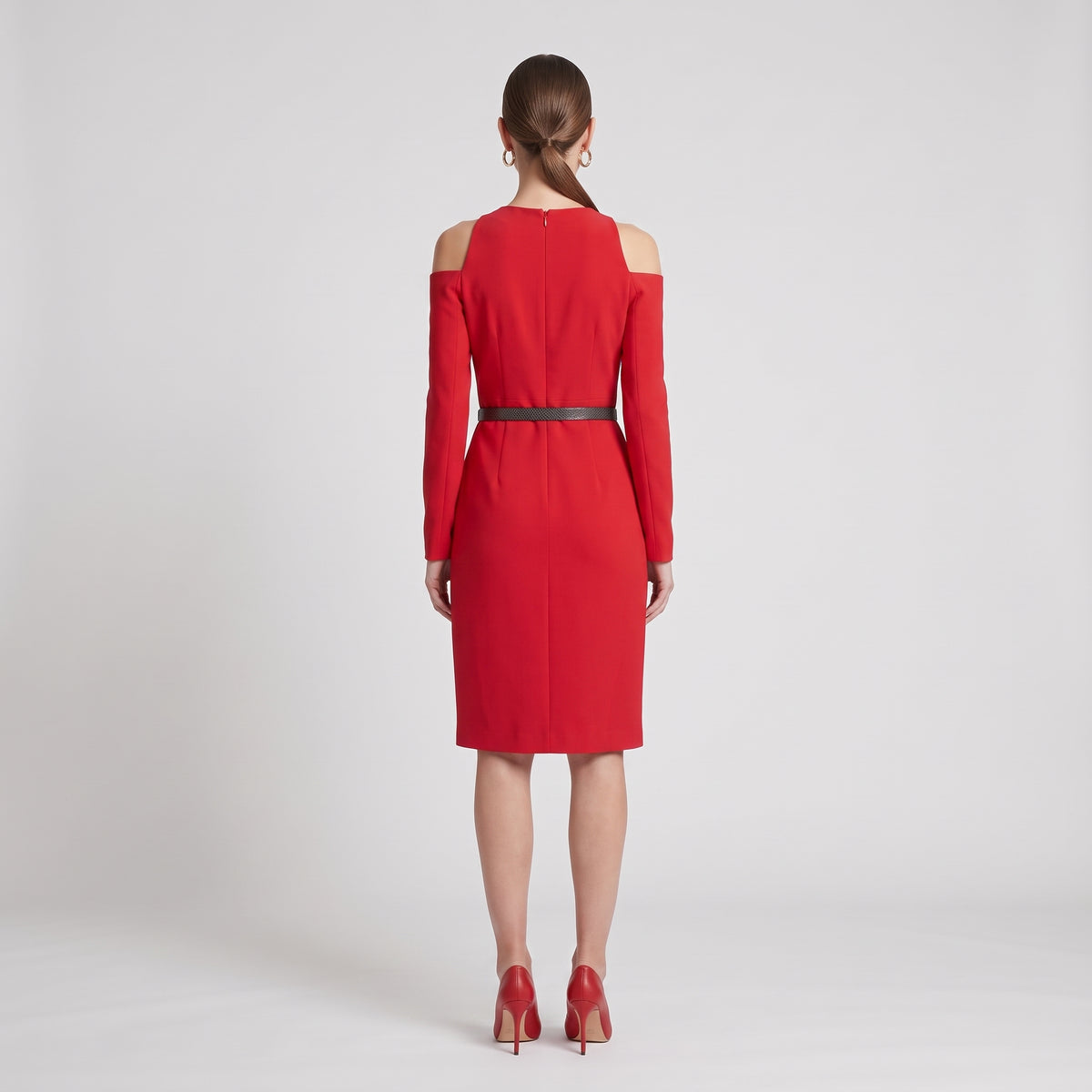 Cold Shoulder Belted Red Dress
