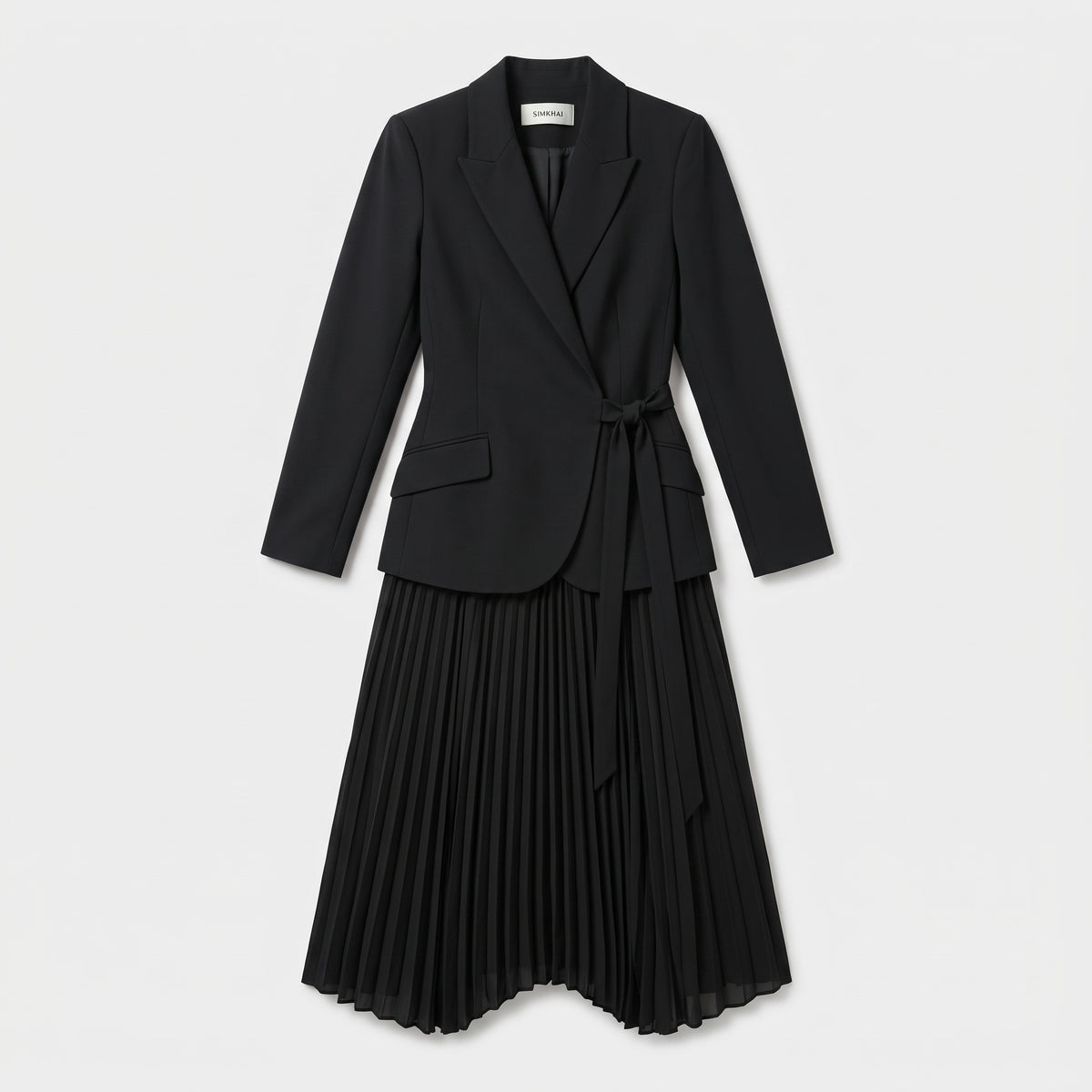 Tailored Wrap Pleated Midi Dress