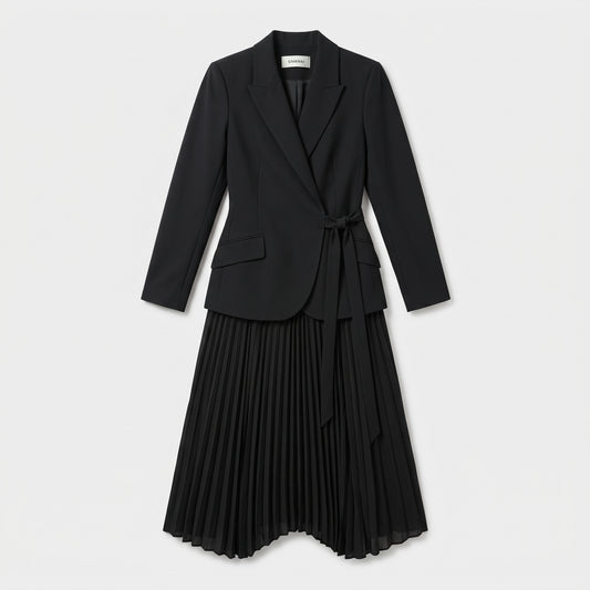 Tailored Wrap Pleated Midi Dress