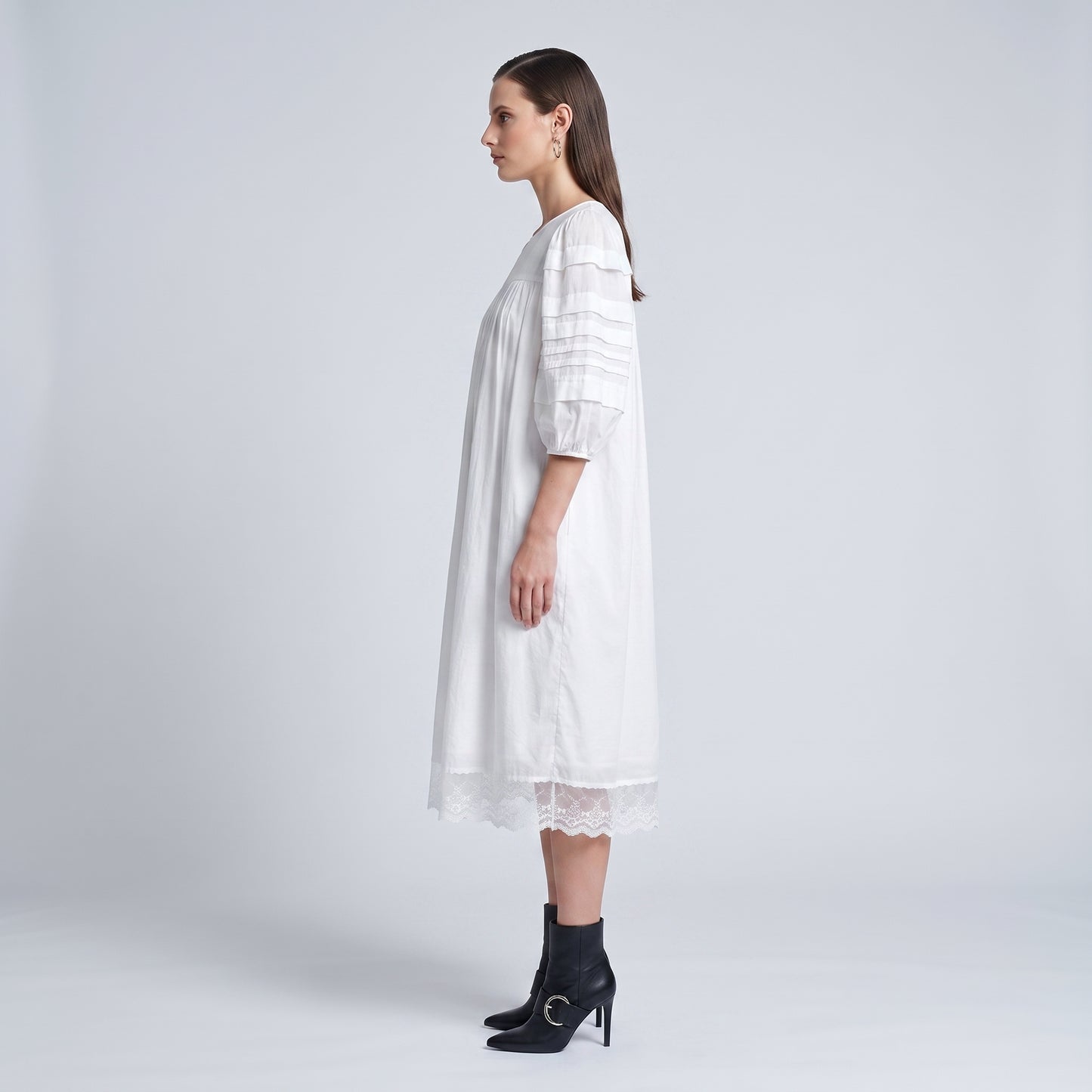 White Puff Sleeve Cotton Dress