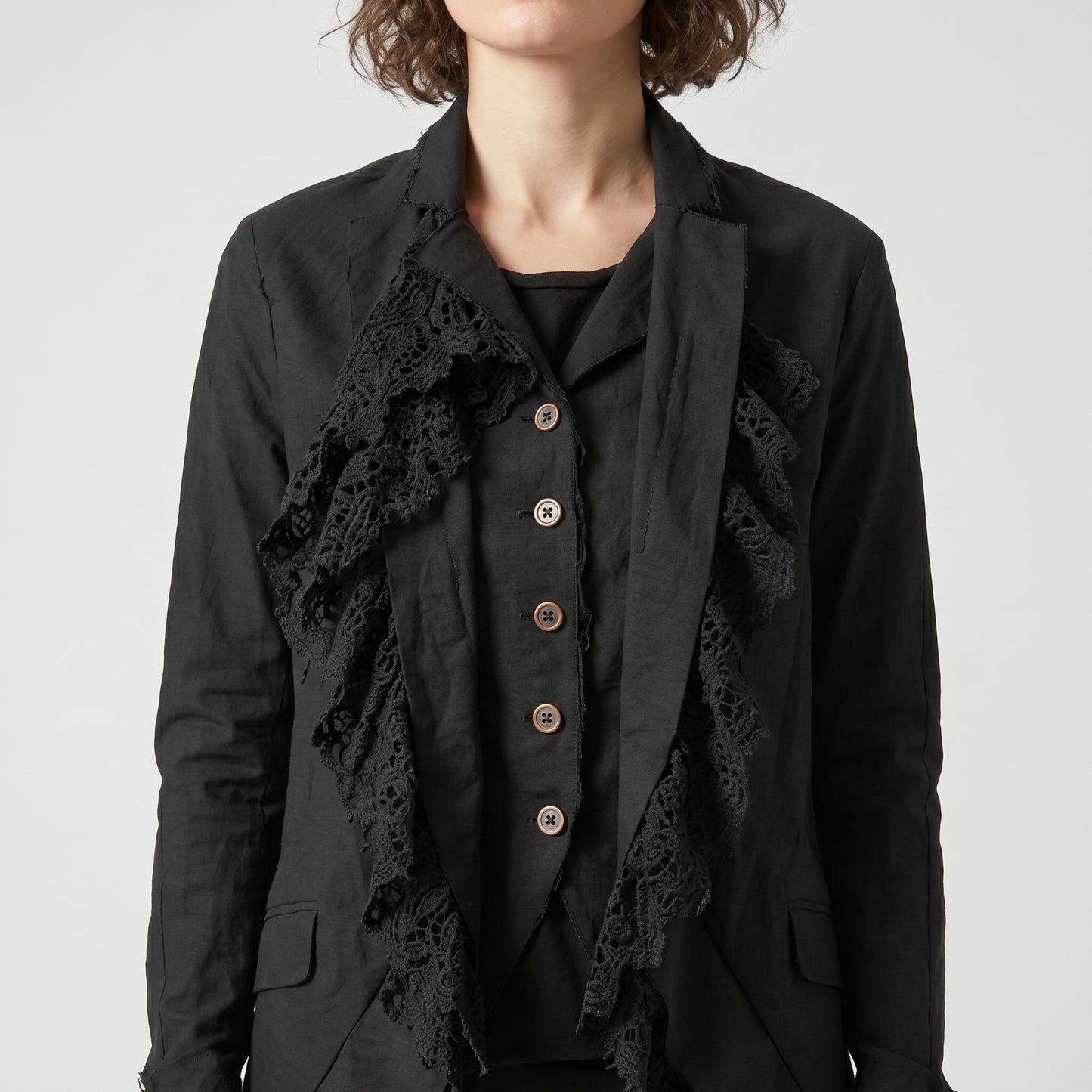 Black Ruffled Lace Trim Jacket